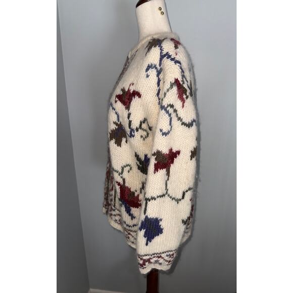 Vintage Icelandic Design 100% wool full-zip floral cardigan - size Small - Picture 4 of 11